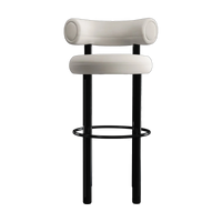 Fat Bar Stool Polished Black Steel and Coconut Linara Linen