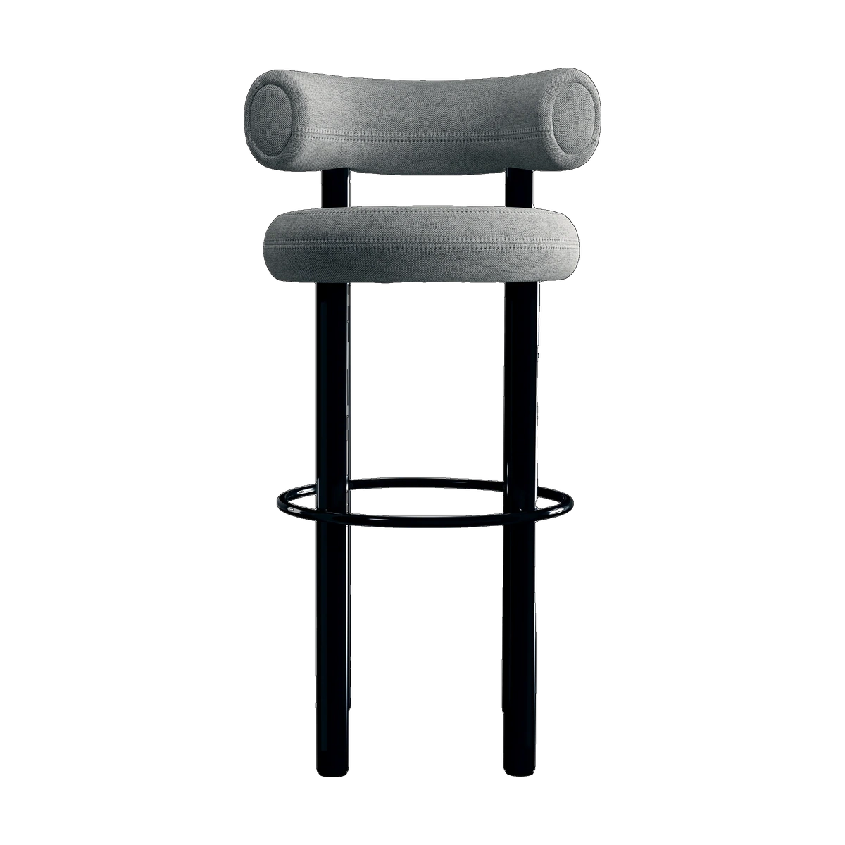 Fat Bar Stool Polished Black Steel and Kvadrat Hallingdal 65 Grey 0116