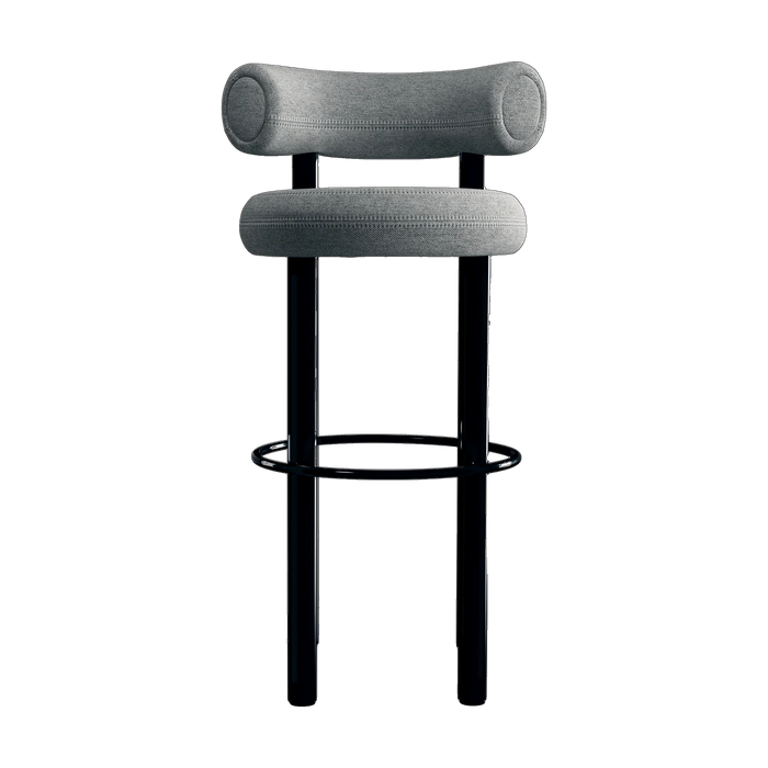 Fat Bar Stool Polished Black Steel and Kvadrat Hallingdal 65 Grey 0116