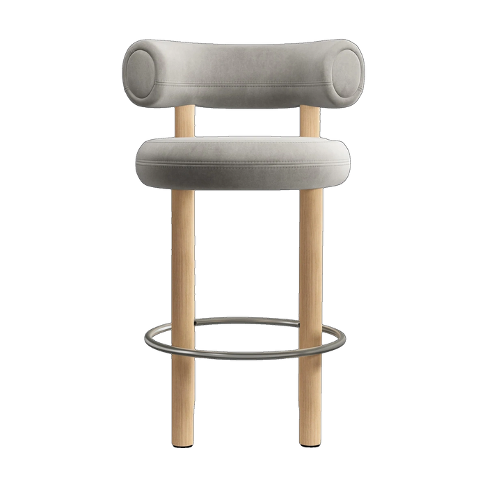 Fat Counter Stool Brushed Natural Wood and Clay Royal Velvet