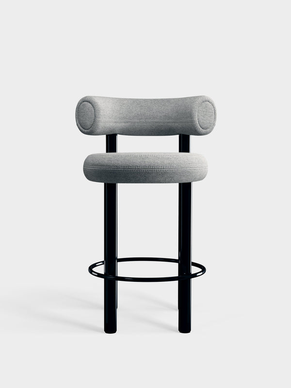 Fat Counter Stool Polished Black Steel and Kvadrat Hallingdal 65 Grey 0116 official image