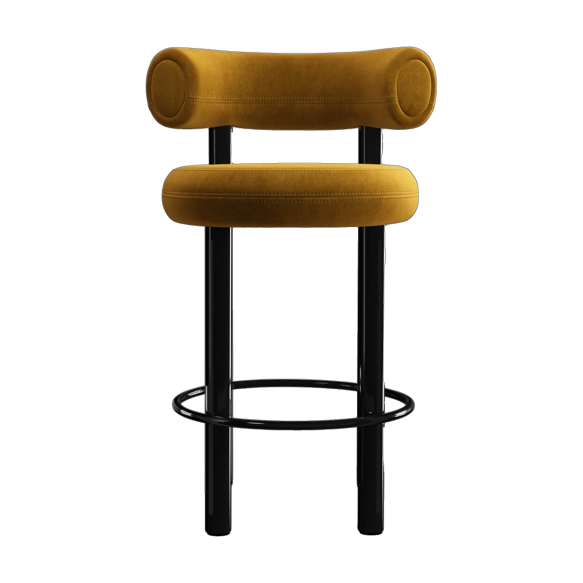 Fat Counter Stool Polished Black Steel and Gold Royal Velvet