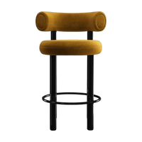 Fat Counter Stool Polished Black Steel and Gold Royal Velvet