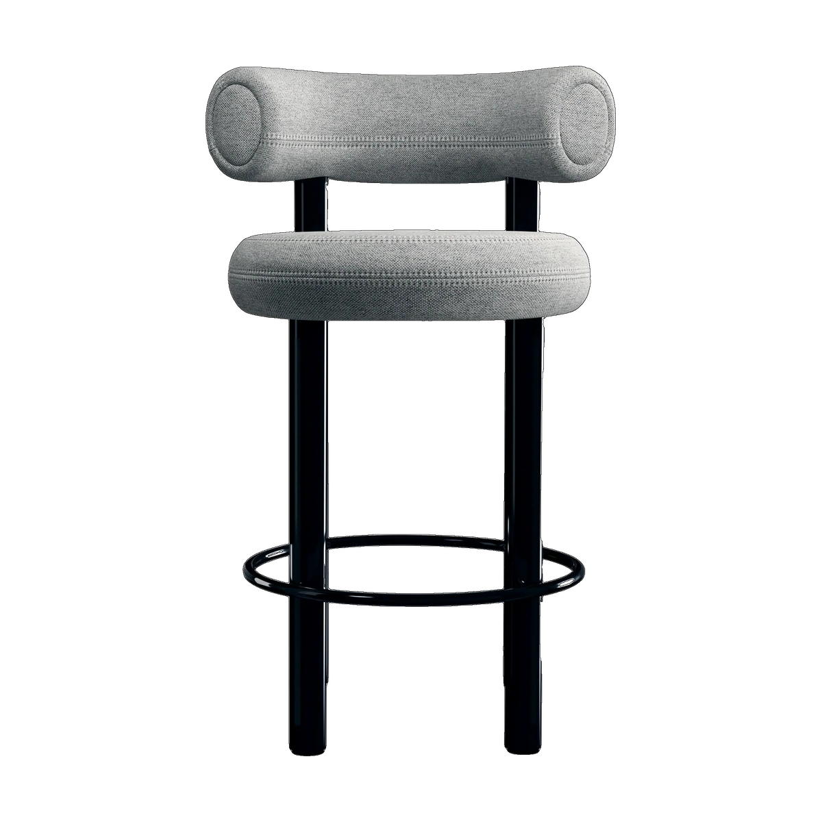 Fat Counter Stool Polished Black Steel and Kvadrat Hallingdal 65 Grey 0116