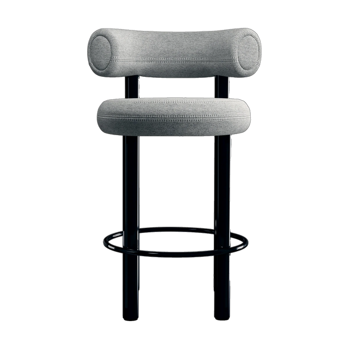 Fat Counter Stool Polished Black Steel and Kvadrat Hallingdal 65 Grey 0116
