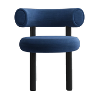 Fat Dining Chair Black Wood & Indigo Linara Linen