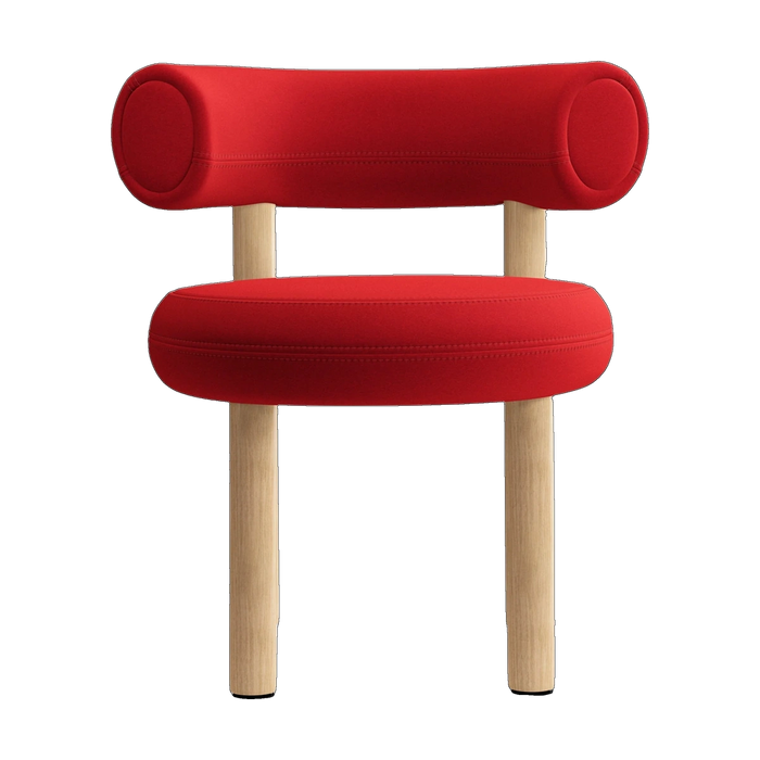 Fat Dining Chair Brushed Natural Wood & Orange Red Kvadrat Hero 2 Wool