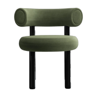 Fat Dining Chair Polished Black Steel & Tarragon Linara Linen
