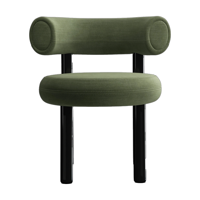 Fat Dining Chair Polished Black Steel & Tarragon Linara Linen