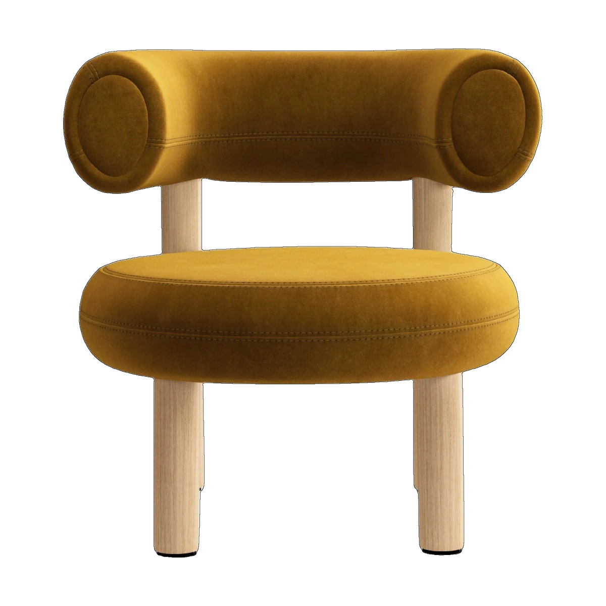 Tom Dixon Fat Lounge Chair Brushed Natural Wood and Gold Royal Velvet