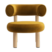 Tom Dixon Fat Lounge Chair Brushed Natural Wood and Gold Royal Velvet