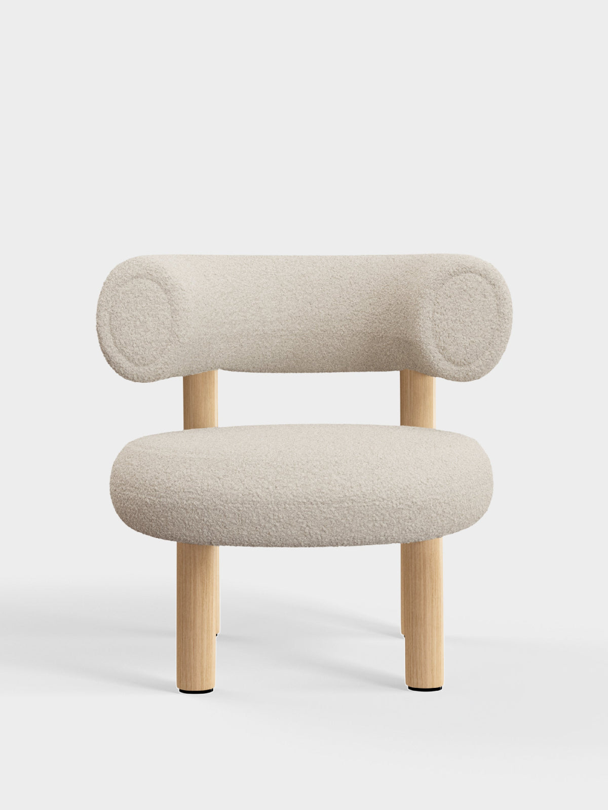 Fat Lounge Chair Brushed Natural Wood Bright White Kvadrat Elle Boucle