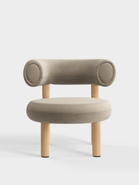 Fat Lounge Chair Brushed Natural Wood Clay Linara Linen