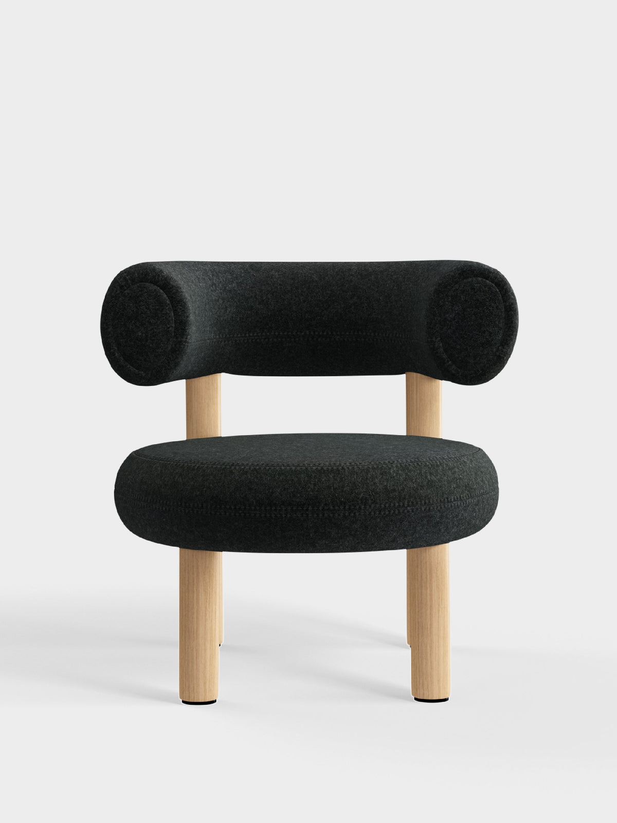 Fat Lounge Chair Brushed Natural Wood Dark Grey Kvadrat Divina Melange Wool