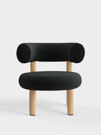 Fat Lounge Chair Brushed Natural Wood Dark Grey Kvadrat Divina Melange Wool