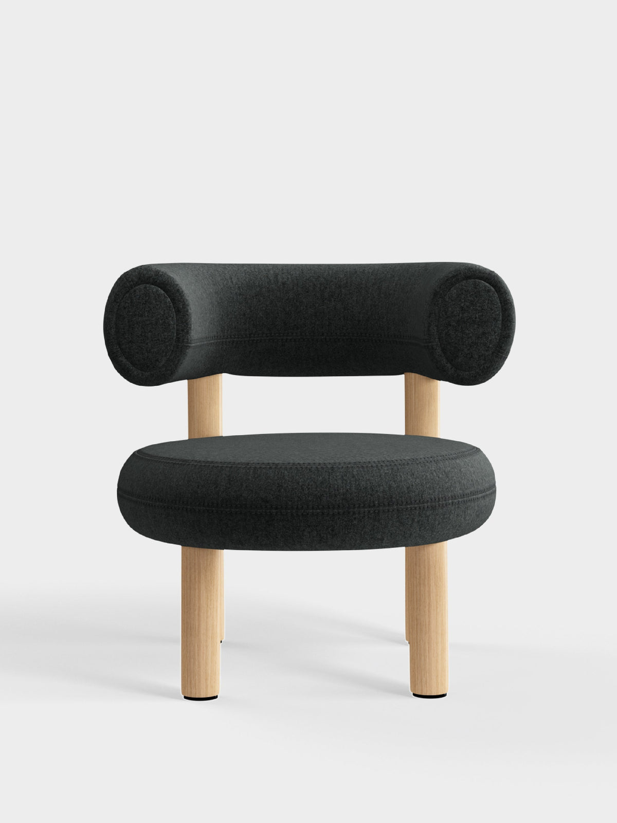 Fat Lounge Chair Brushed Natural Wood Dark Grey Kvadrat Melange Nap Wool
