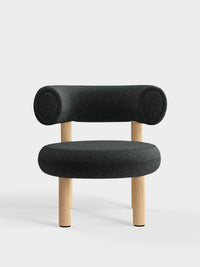 Fat Lounge Chair Brushed Natural Wood Dark Grey Kvadrat Melange Nap Wool