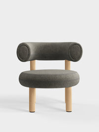 Fat Lounge Chair Brushed Natural Wood Grey Kvadrat Melange Nap Wool