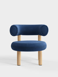 Fat Lounge Chair Brushed Natural Wood Indigo Linara Linen