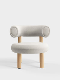 Fat Lounge Chair Brushed Natural Wood Ivory Alpine Boucle
