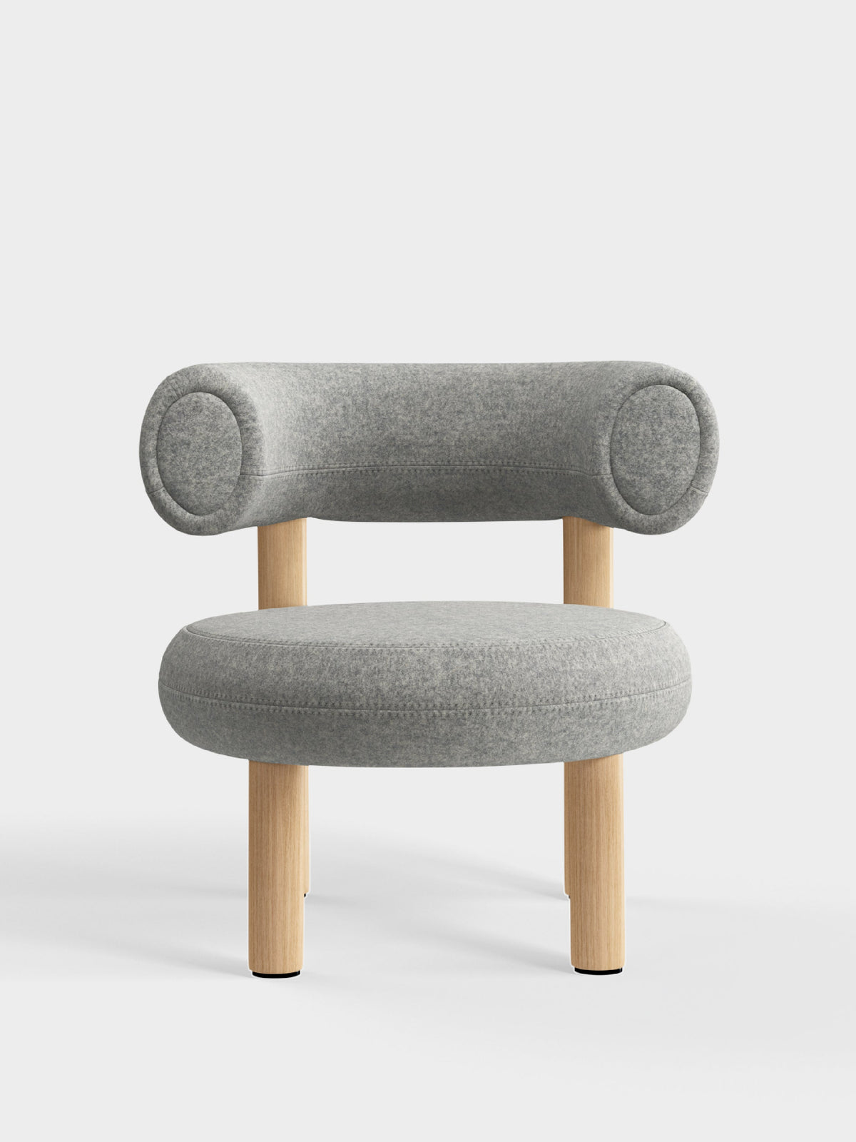 Fat Lounge Chair Brushed Natural Wood Light Grey Kvadrat Divina Melange Wool