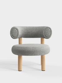 Fat Lounge Chair Brushed Natural Wood Light Grey Kvadrat Divina Melange Wool