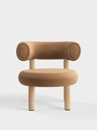 Fat Lounge Chair Brushed Natural Wood Spice Linara Linen