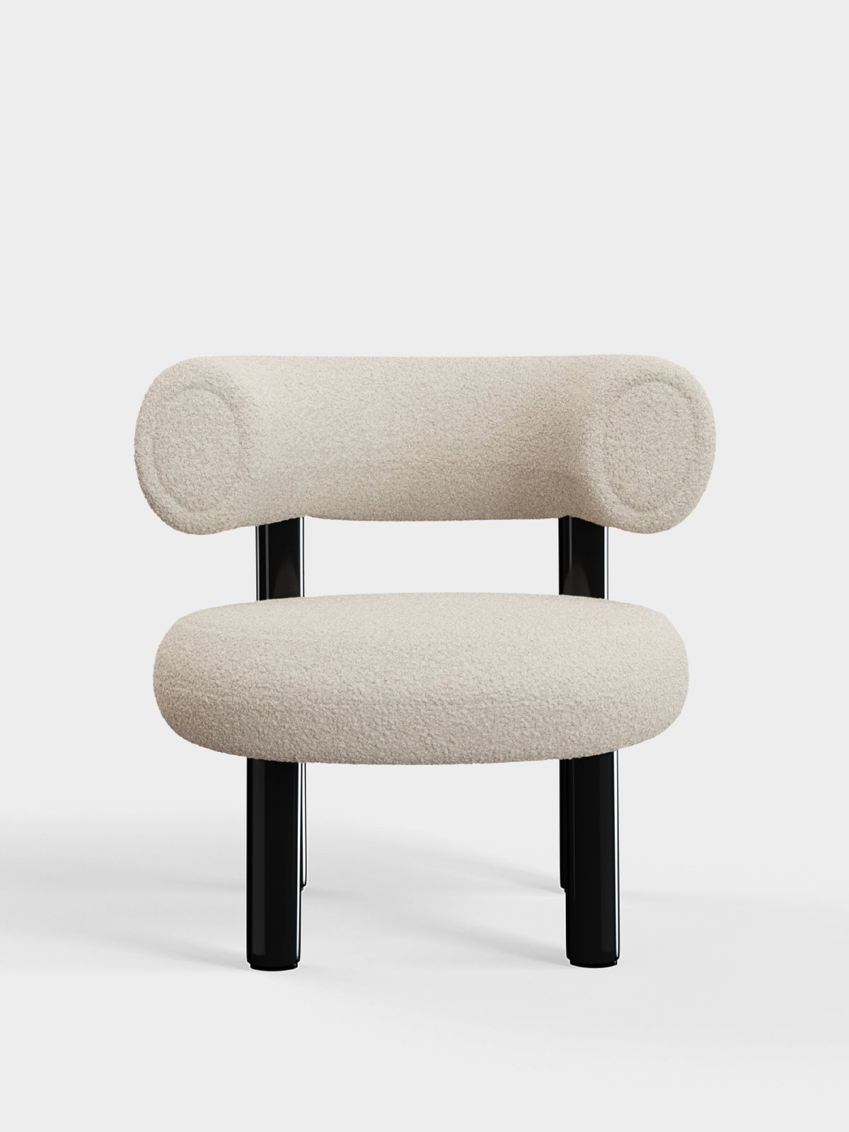 Fat Lounge Chair Polished Black Steel Bright White Kvadrat Elle Boucle