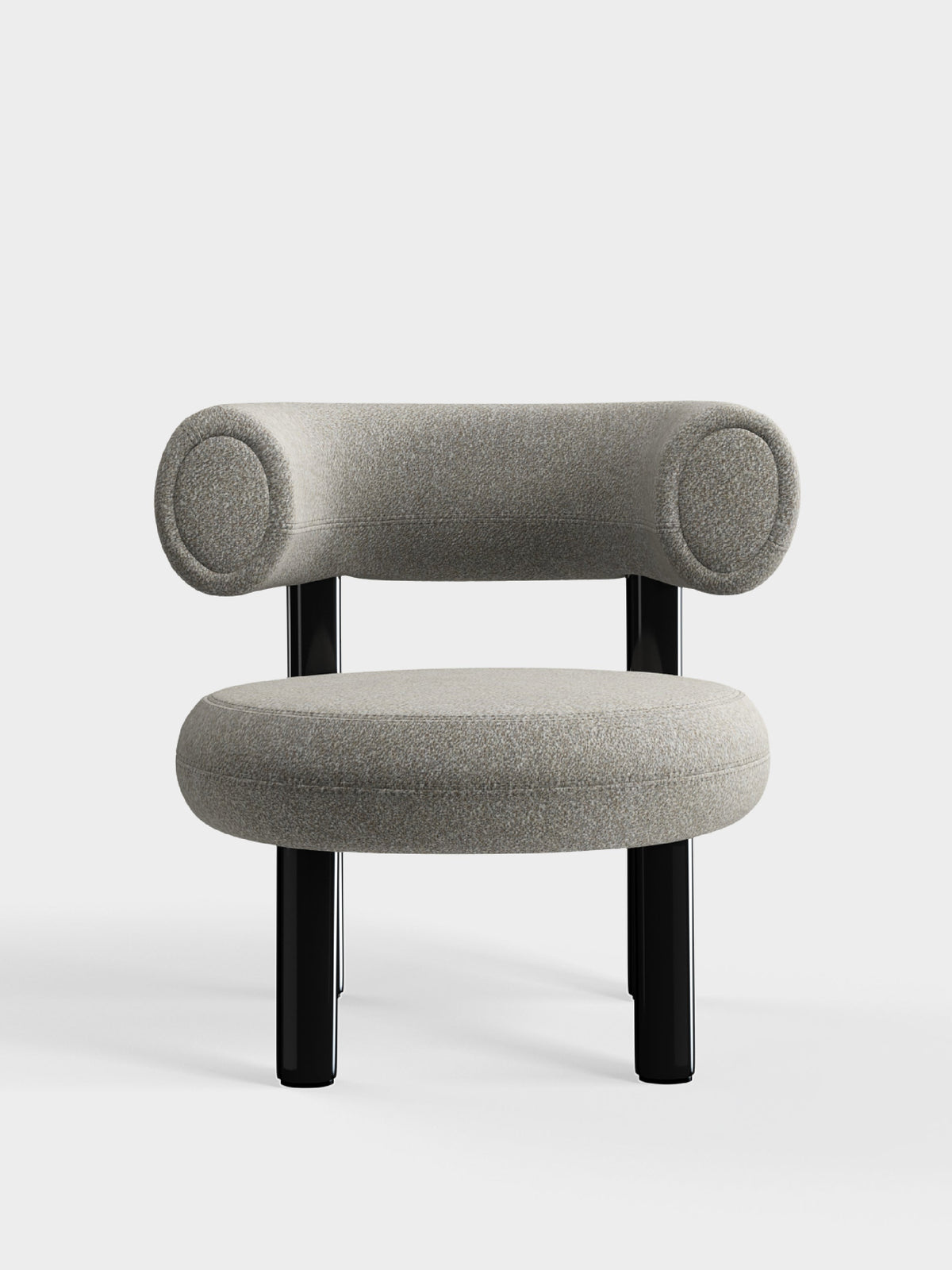 Fat Lounge Chair Polished Black Steel Clay Alpine Boucle