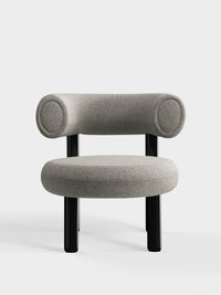 Fat Lounge Chair Polished Black Steel Clay Alpine Boucle