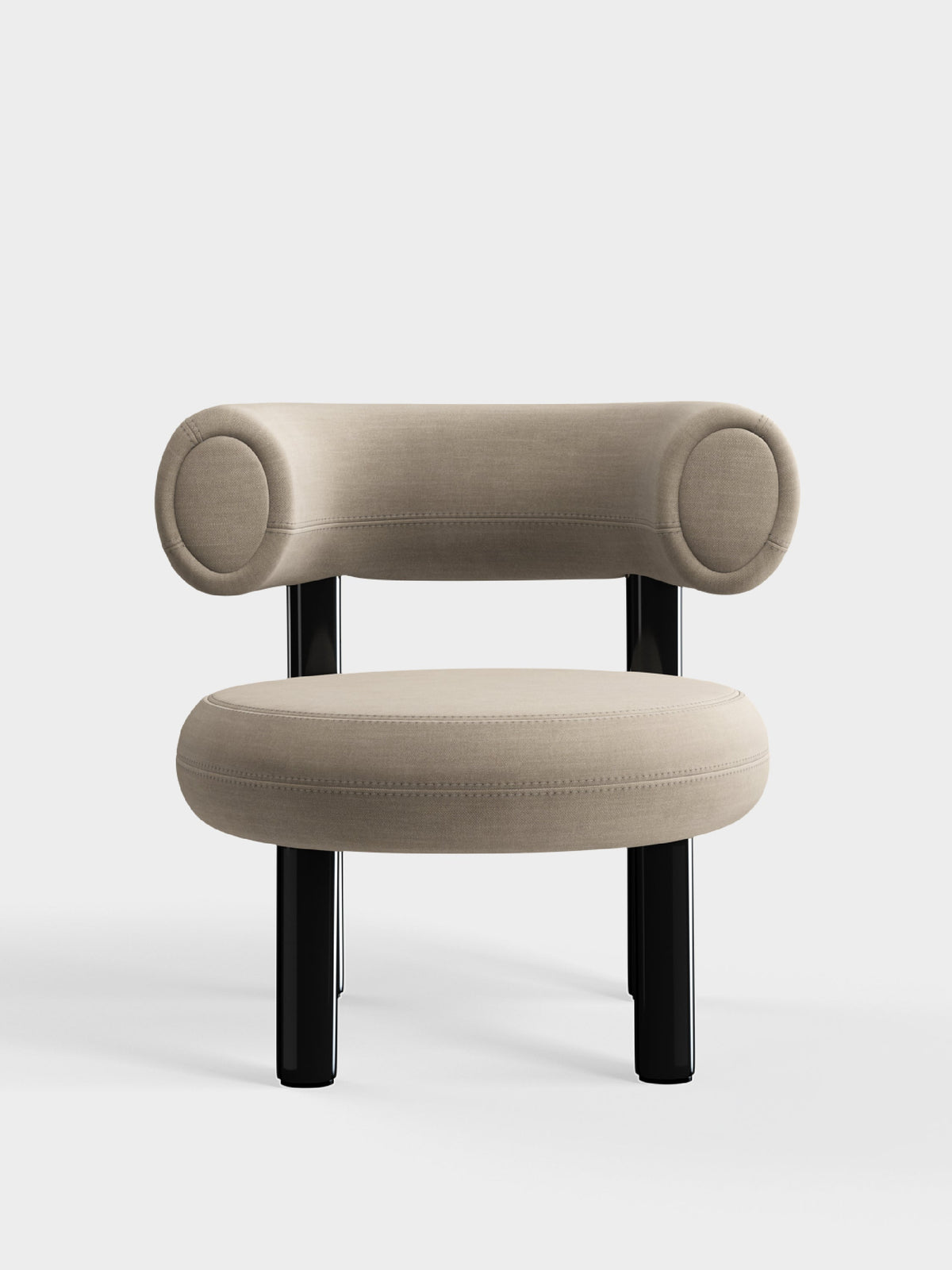 Fat Lounge Chair Polished Black Steel Clay Linara Linen