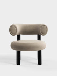 Fat Lounge Chair Polished Black Steel Clay Linara Linen