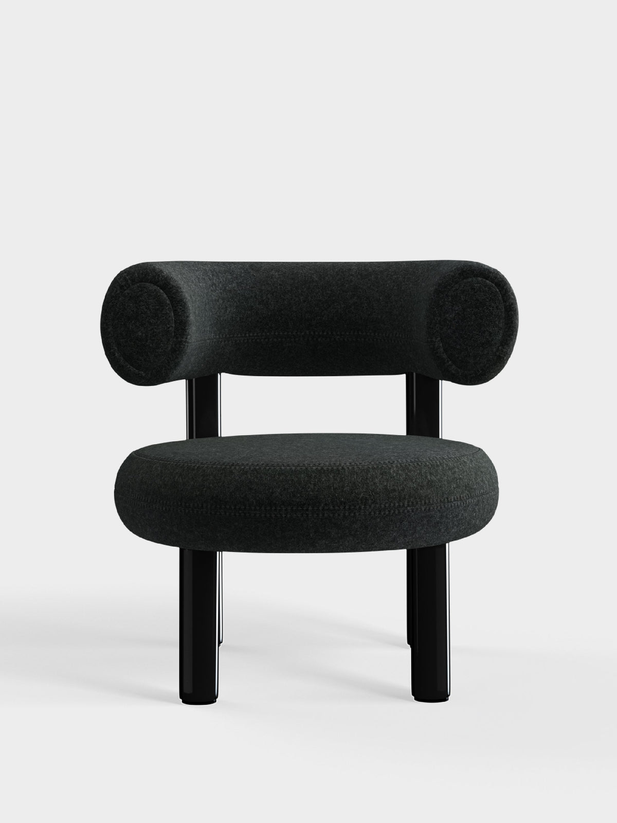Fat Lounge Chair Polished Black Steel Dark Grey Kvadrat Divina Melange Wool