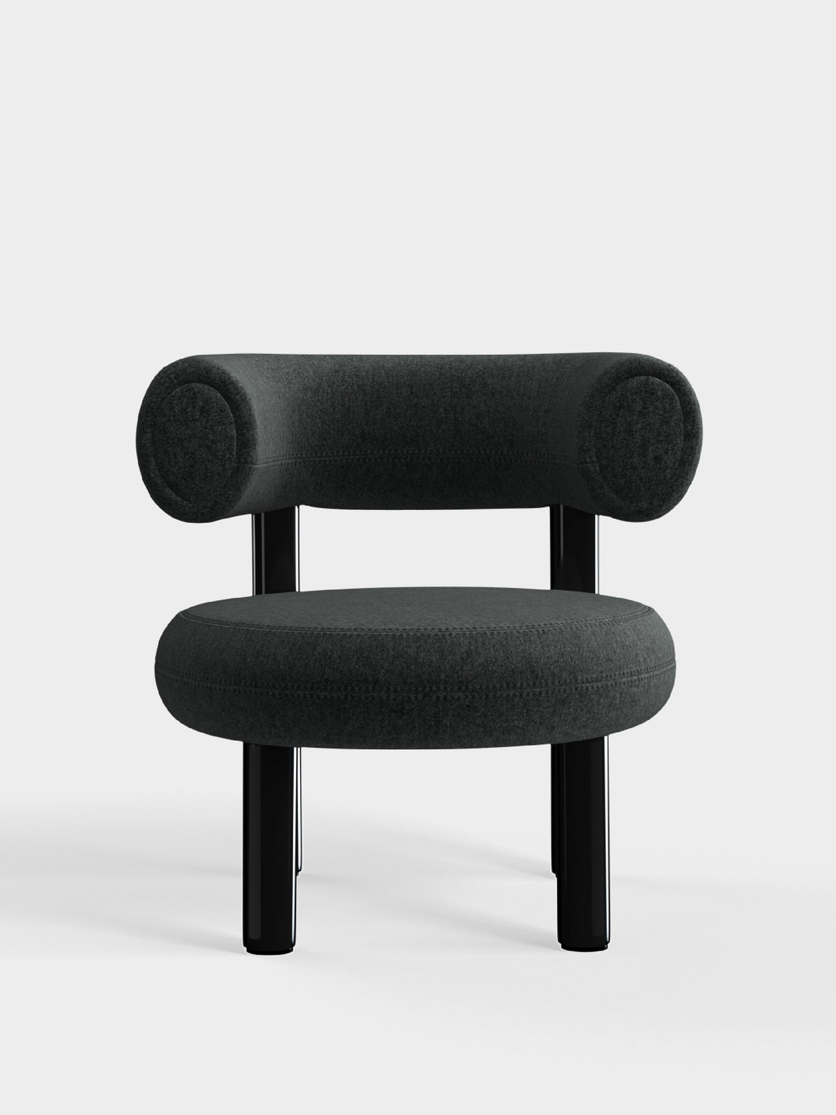 Fat Lounge Chair Polished Black Steel Dark Grey Kvadrat Melange Nap Wool