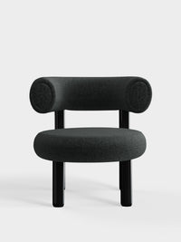 Fat Lounge Chair Polished Black Steel Dark Grey Kvadrat Melange Nap Wool