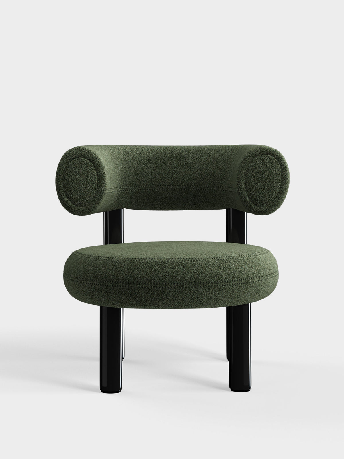 Fat Lounge Chair Polished Black Steel Forest Alpine Boucle