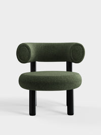 Fat Lounge Chair Polished Black Steel Forest Alpine Boucle