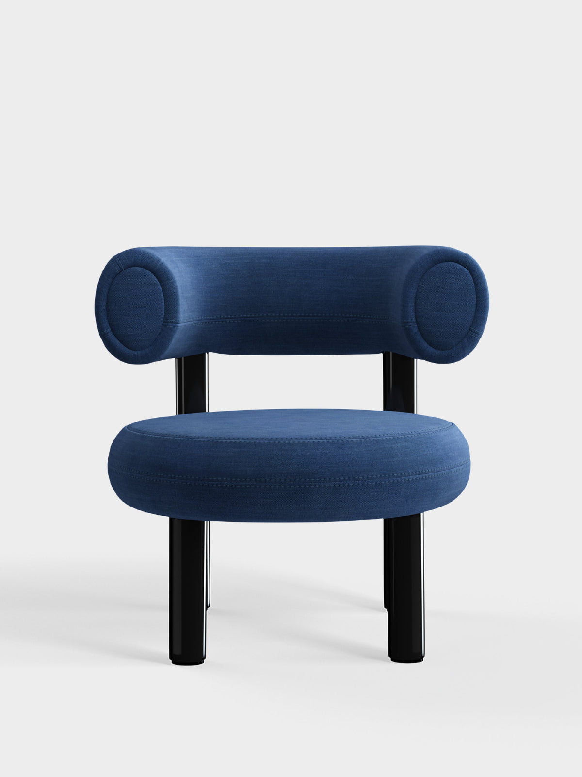 Fat Lounge Chair Polished Black Steel Indigo Linara Linen