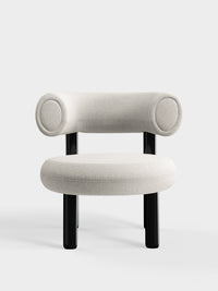 Fat Lounge Chair Polished Black Steel Ivory Alpine Boucle