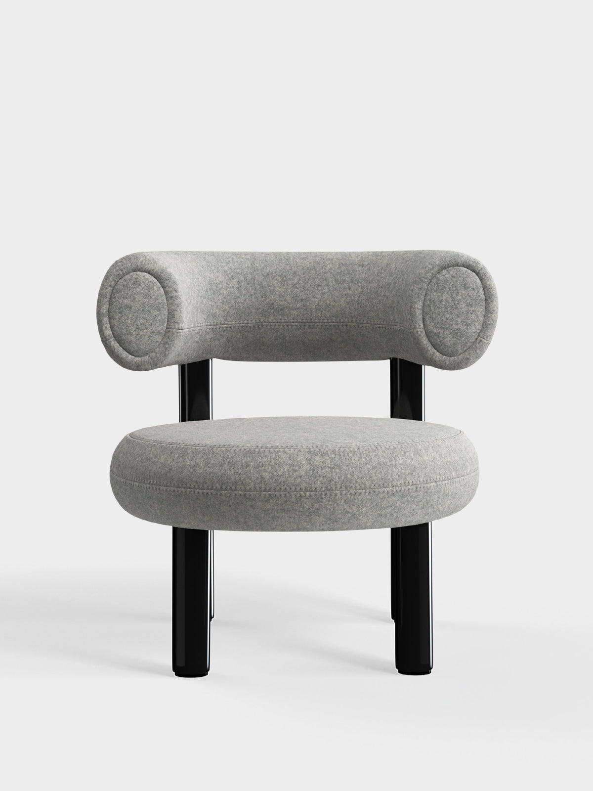 Fat Lounge Chair Polished Black Steel Light Grey Kvadrat Divina Melange Wool
