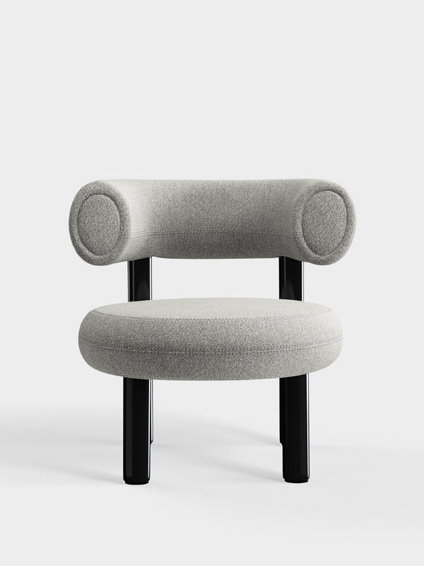 Fat Lounge Chair Polished Black Steel Natural Alpine Boucle