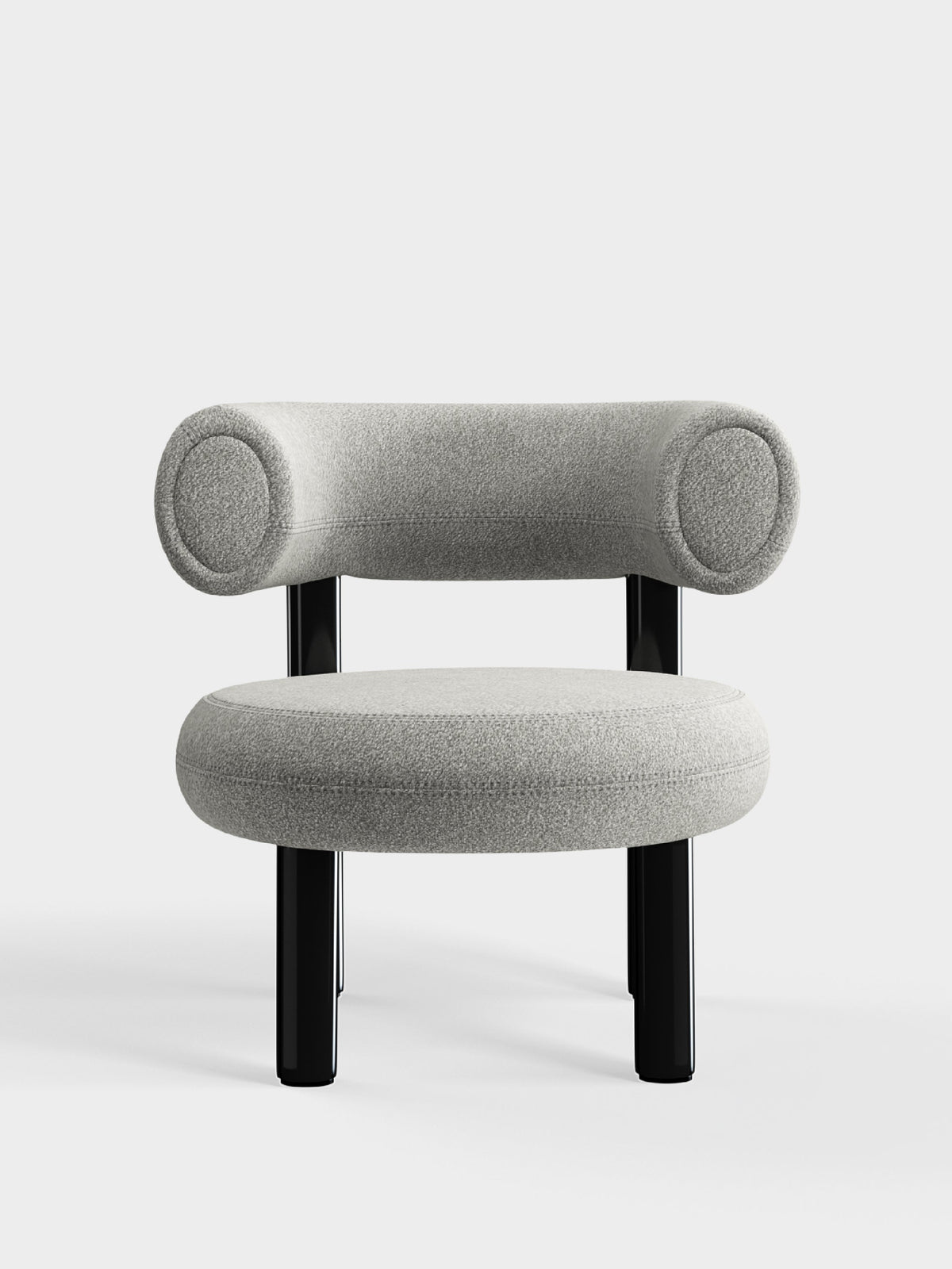 Fat Lounge Chair Polished Black Steel Natural Alpine Boucle