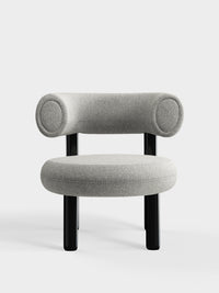 Fat Lounge Chair Polished Black Steel Natural Alpine Boucle