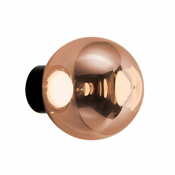 Tom Dixon Globe 10in Surface Light in silver, illuminated official view