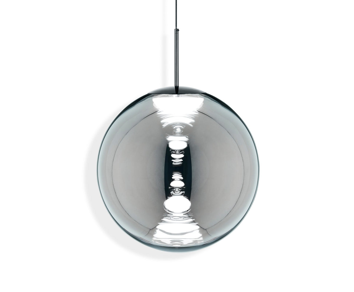 Tom Dixon Globe 50cm Pendant in chrome, illuminated