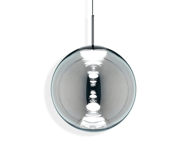Tom Dixon Globe 50cm Pendant in chrome, illuminated