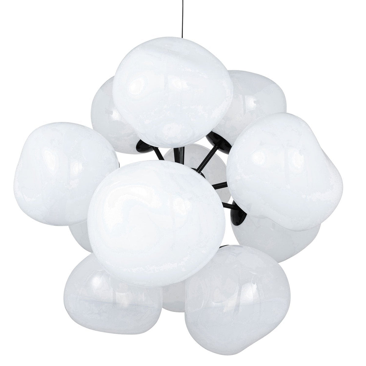 Tom Dixon Melt Burst Chandelier in opal, illuminated