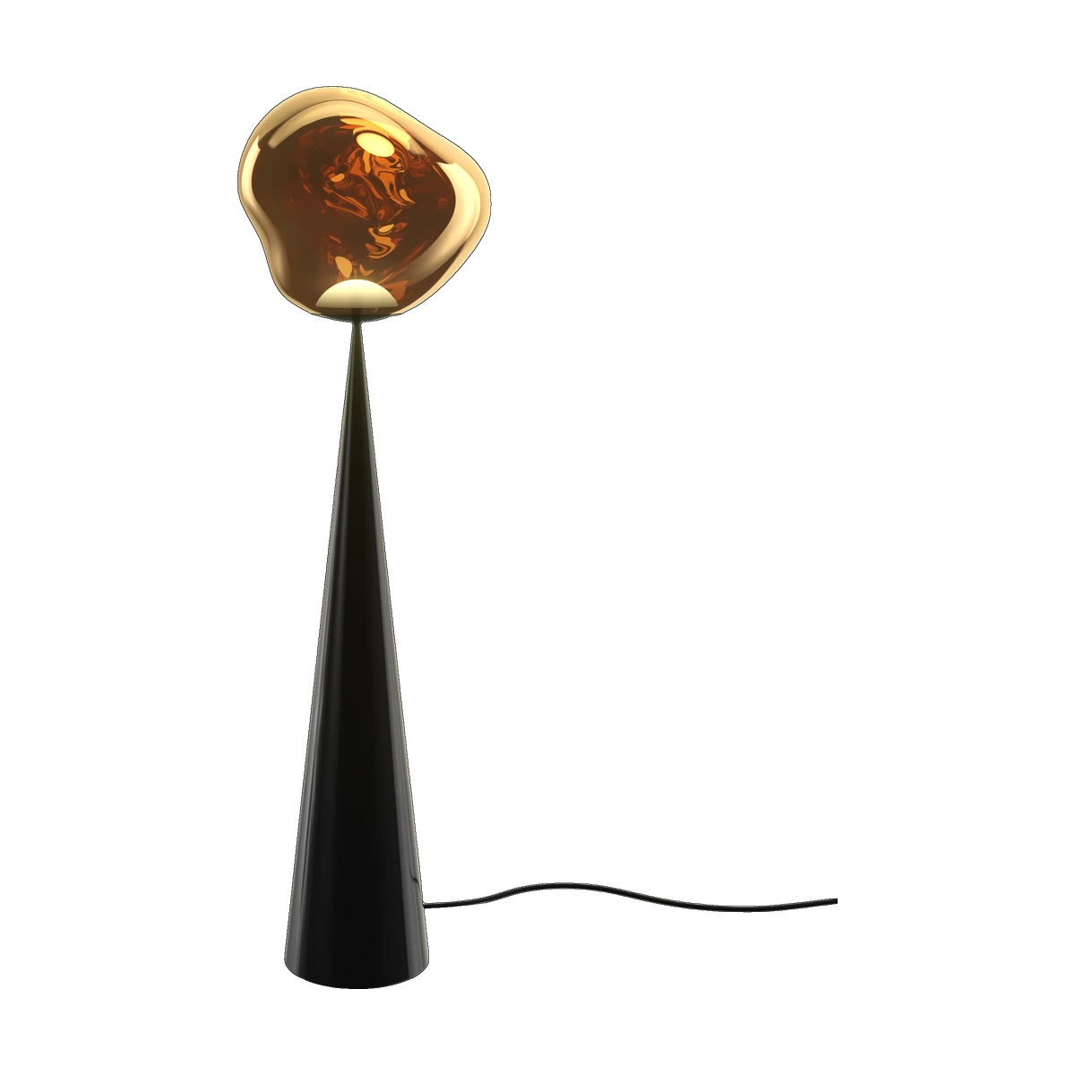 Melt Fat Cone Floor Light with Black Hardware and Gold Shade by Tom Dixon