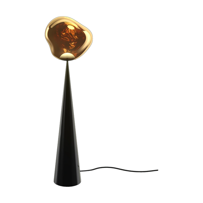 Melt Fat Cone Floor Light with Black Hardware and Gold Shade by Tom Dixon