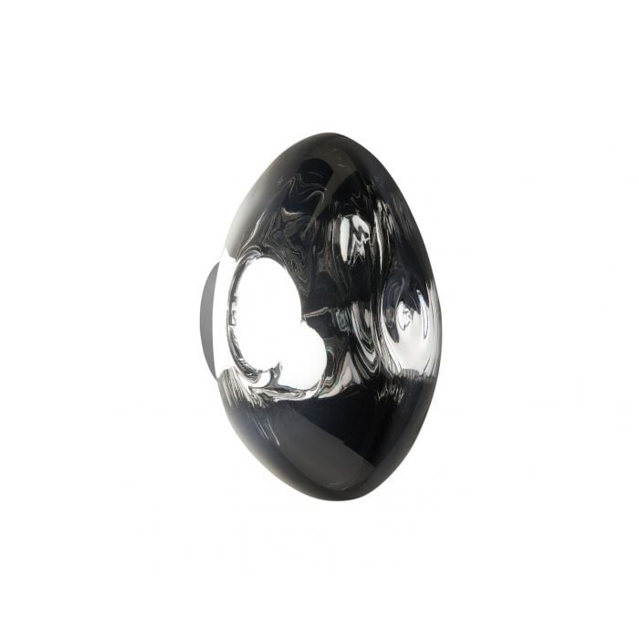 Tom Dixon Melt Medium Surface Light in silver polished polycarbonate, angled illuminated view